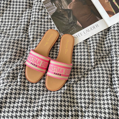 1:1 Dior embroidered flat sandals
