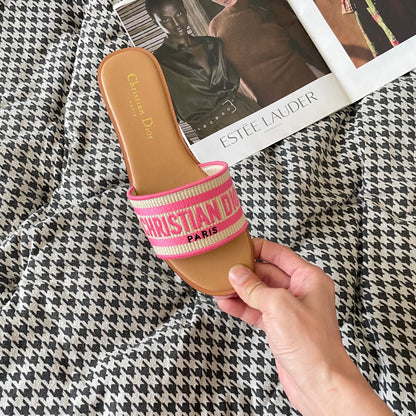 1:1 Dior embroidered flat sandals