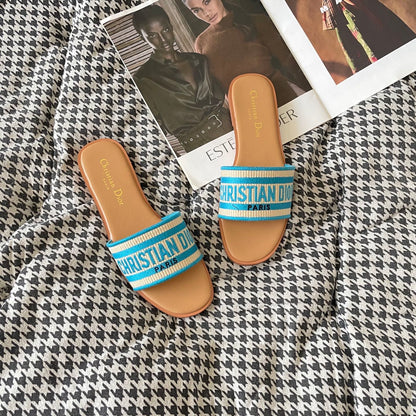 1:1 Dior embroidered flat sandals