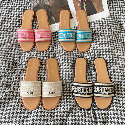 1:1 Dior embroidered flat sandals