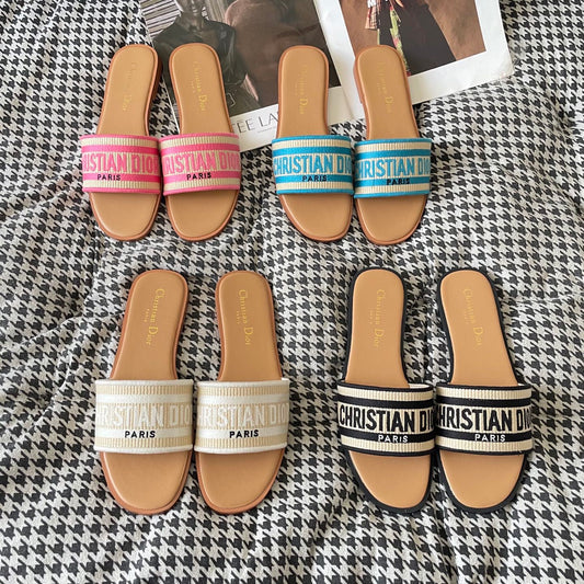 1:1 Dior embroidered flat sandals