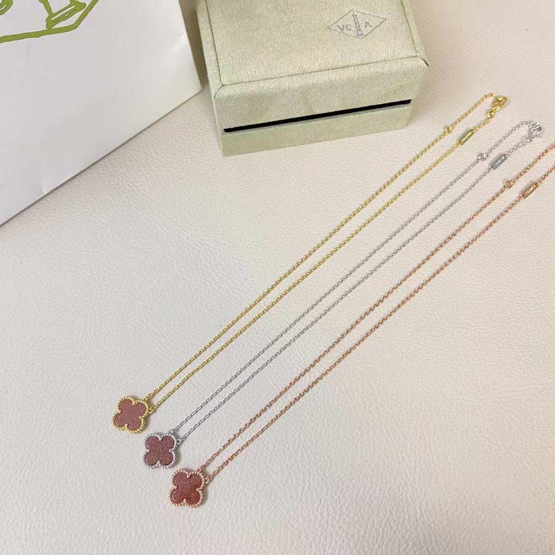 1:1 Van Cleef & Arpels red gold sand four-leaf clover necklace