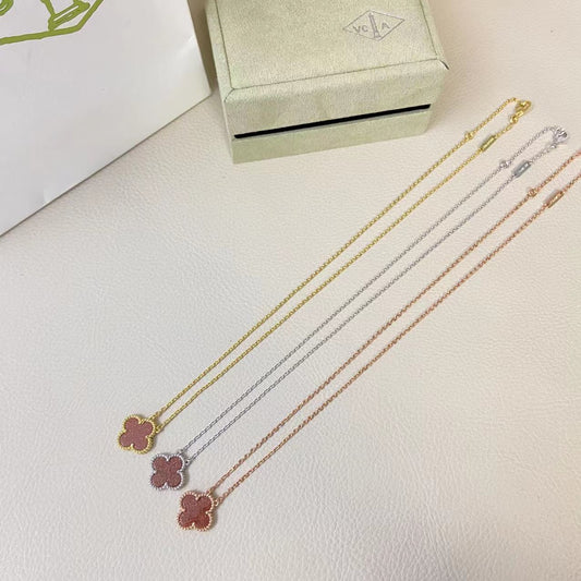 1:1 Van Cleef & Arpels red gold sand four-leaf clover necklace