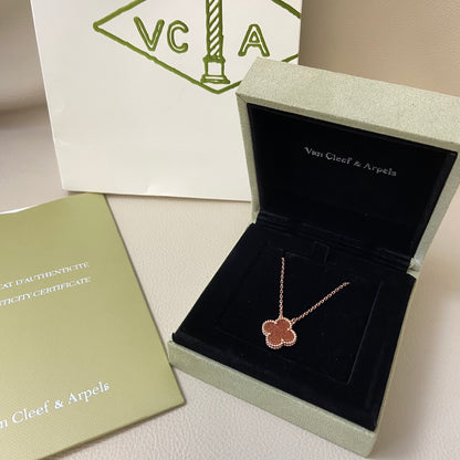1:1 Van Cleef & Arpels red gold sand four-leaf clover necklace