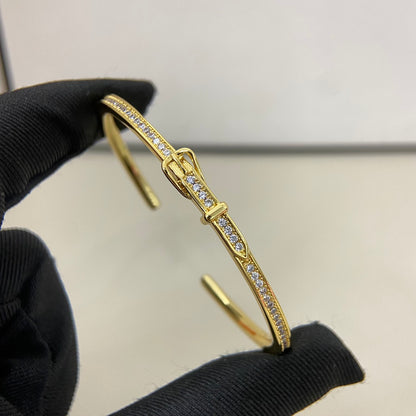 1:1 Hermès full diamond buckle on leather bracelet