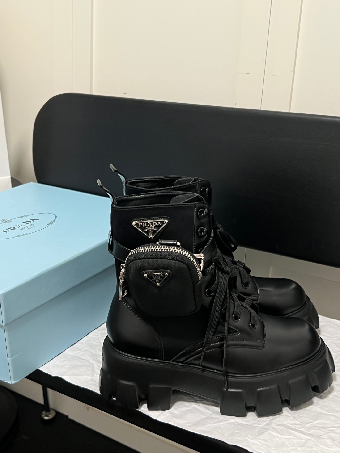 1:1 Prada Lace-up Ankle Boots
