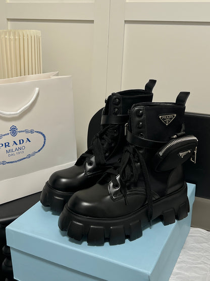 1:1 Prada Lace-up Ankle Boots