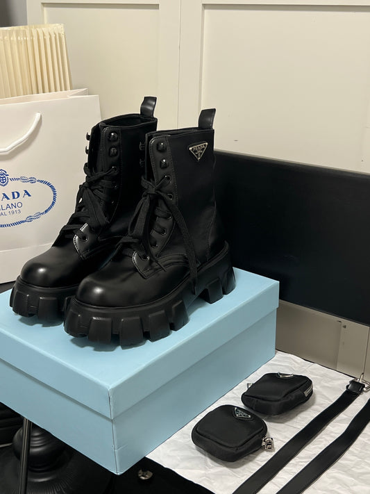 1:1 Prada Lace-up Ankle Boots