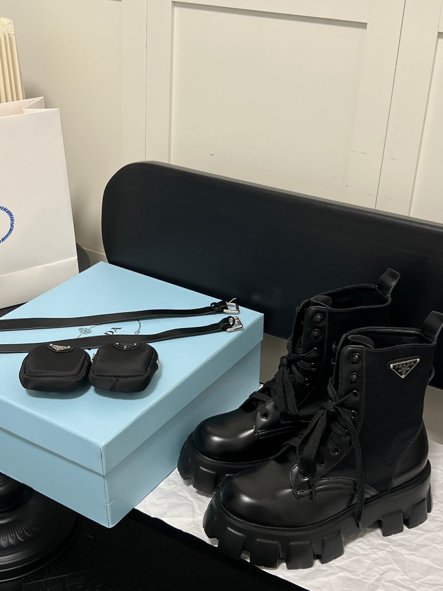 1:1 Prada Lace-up Ankle Boots