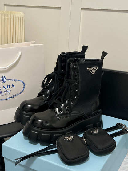 1:1 Prada Lace-up Ankle Boots