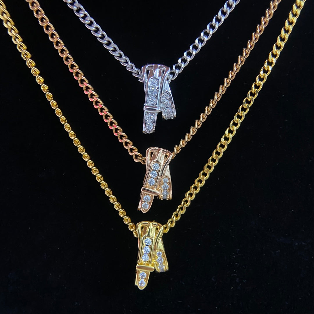 1:1 Hermès diamond leather belt necklace