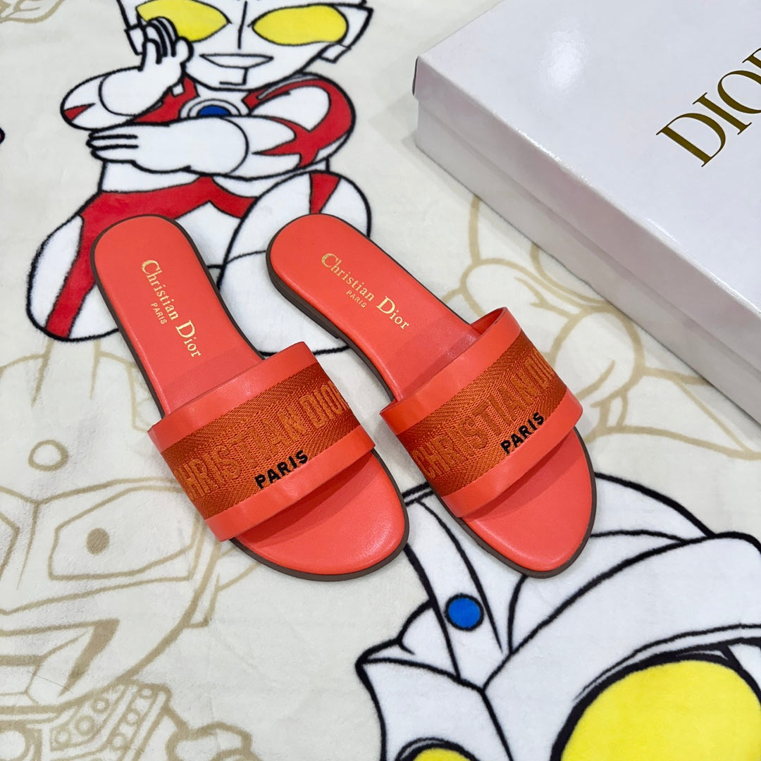 1:1 Dior Embroidered Letter Flat Sandals