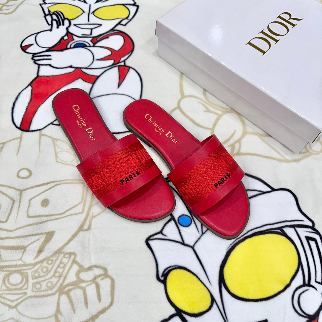 1:1 Dior Embroidered Letter Flat Sandals