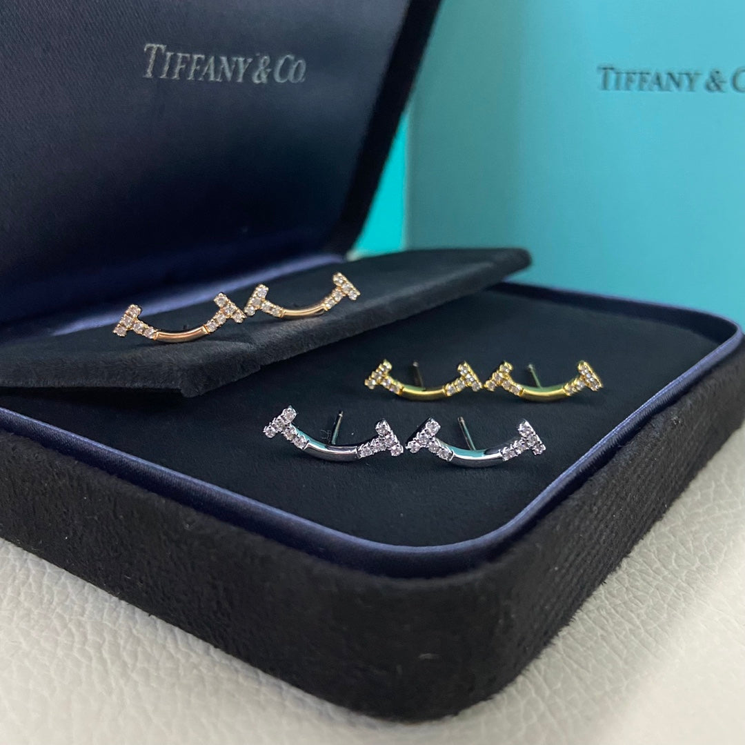 1:1 Tiffany half-diamond smiley face earrings