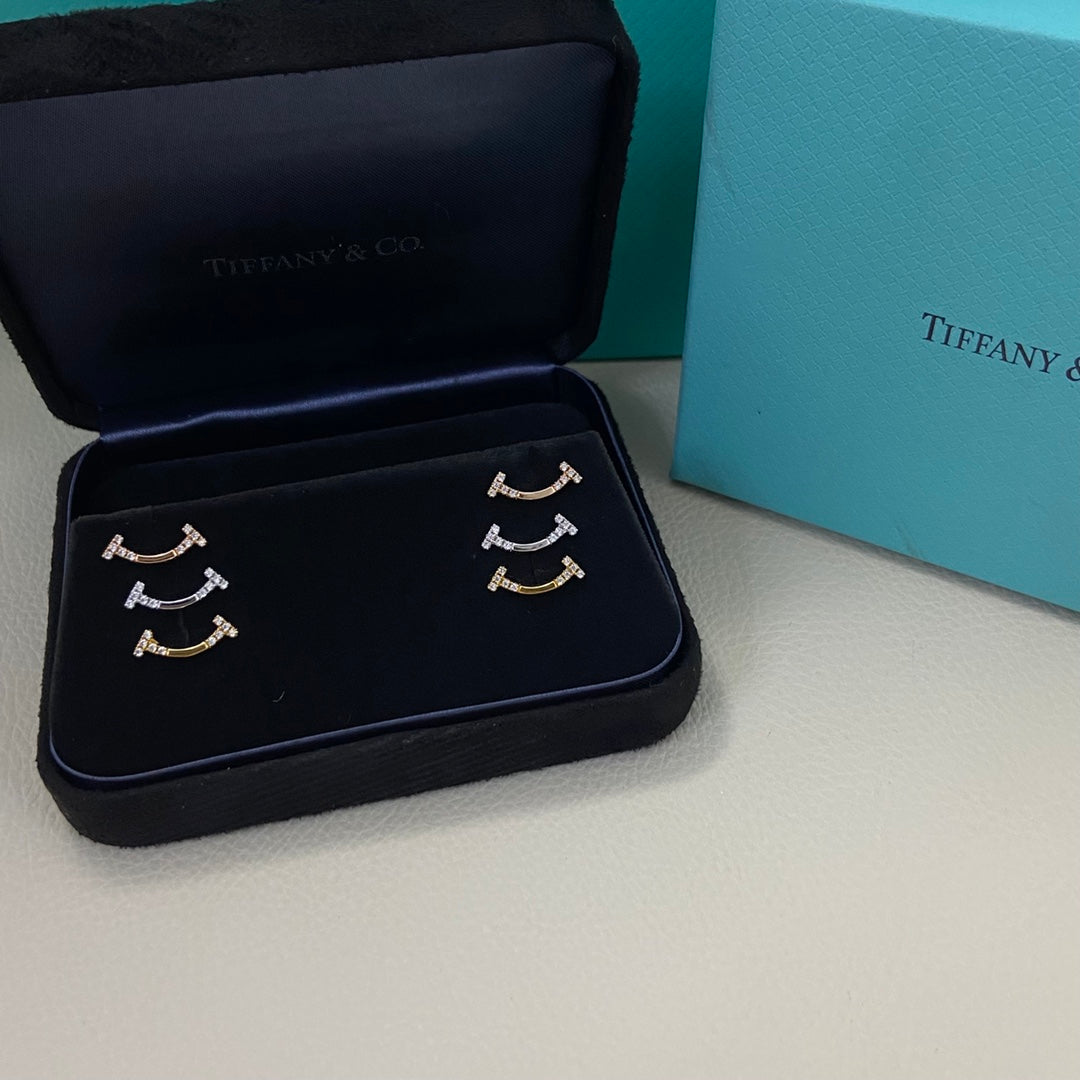 1:1 Tiffany half-diamond smiley face earrings