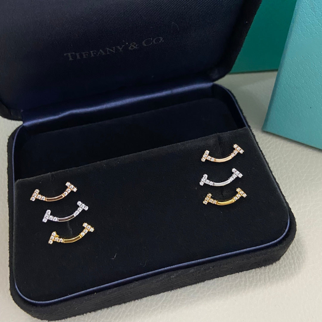 1:1 Tiffany half-diamond smiley face earrings