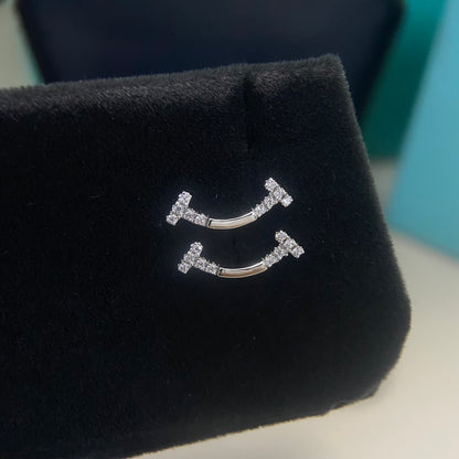 1:1 Tiffany half-diamond smiley face earrings