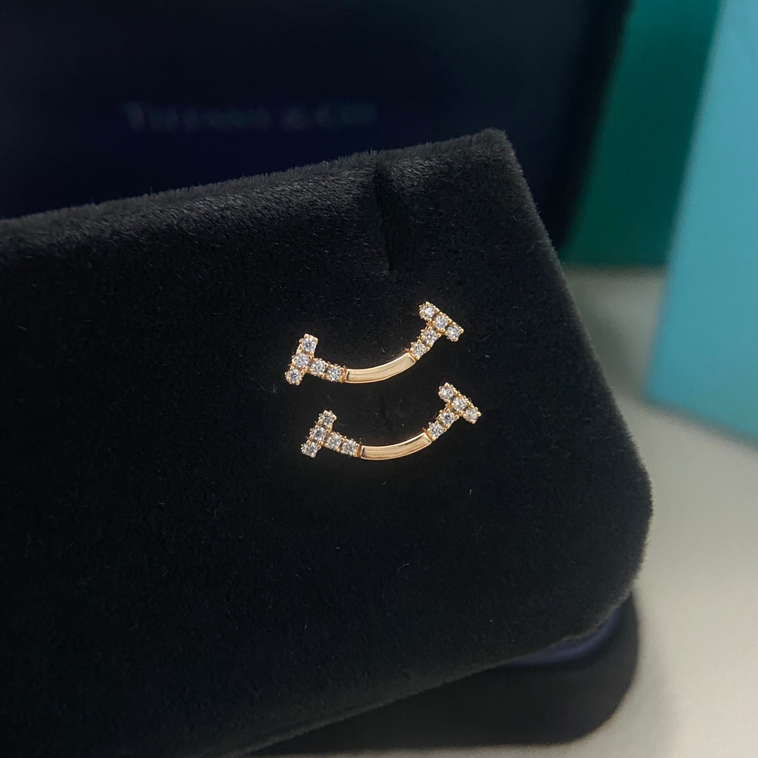 1:1 Tiffany half-diamond smiley face earrings